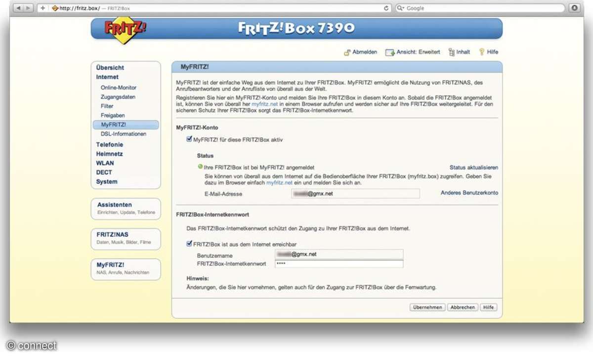 Registrierung für MyFritz