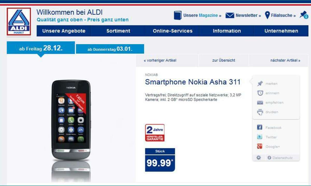 Aldi Nord Aktion, Nokia Asha 311