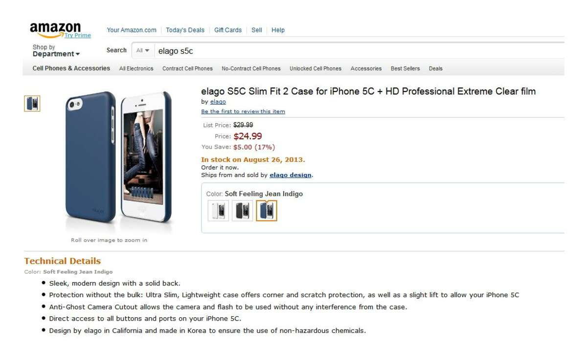 Eine Hülle für das iPhone 5C wurde bei amazon.com entdeckt.