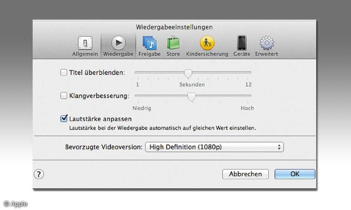 Apple iTunes Einstellungen Screenshot