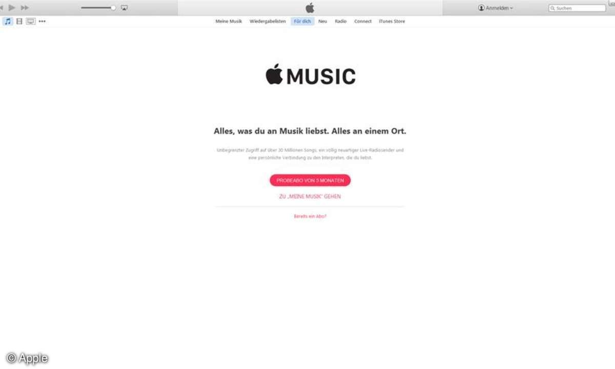 iTunes-Screenshot: Apple Music Probeabo