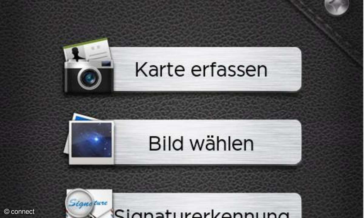 Der Startbildschirm von CamCard ist übersichtlich gestaltet