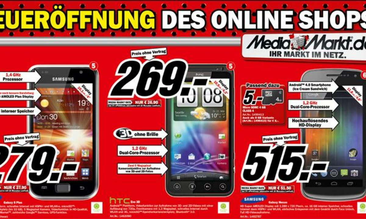 Mediamarkt Online-Shop: Smartphone Angebote zur Eröffnung