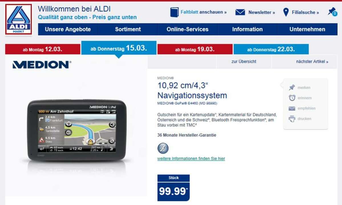 Aldi-Nord: Medion-Navi ab 15. März im Angebot