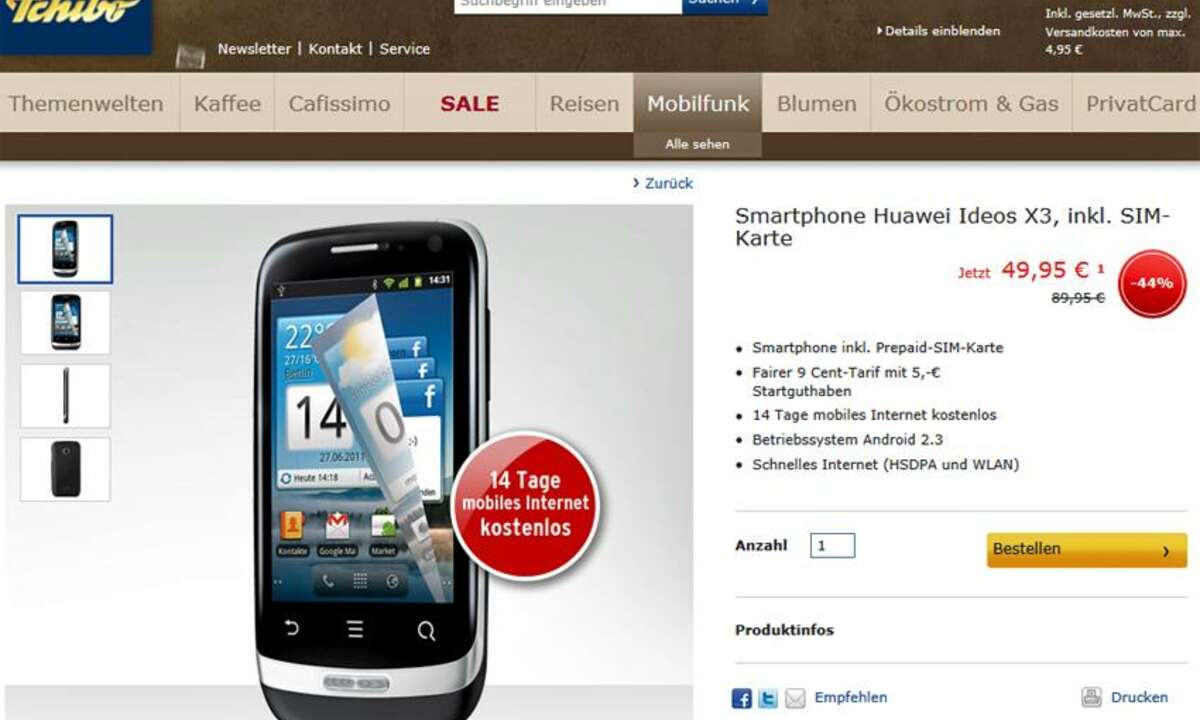 Tchibo-Schnäppchen: Huawei Ideos X3 für 49,95 Euro