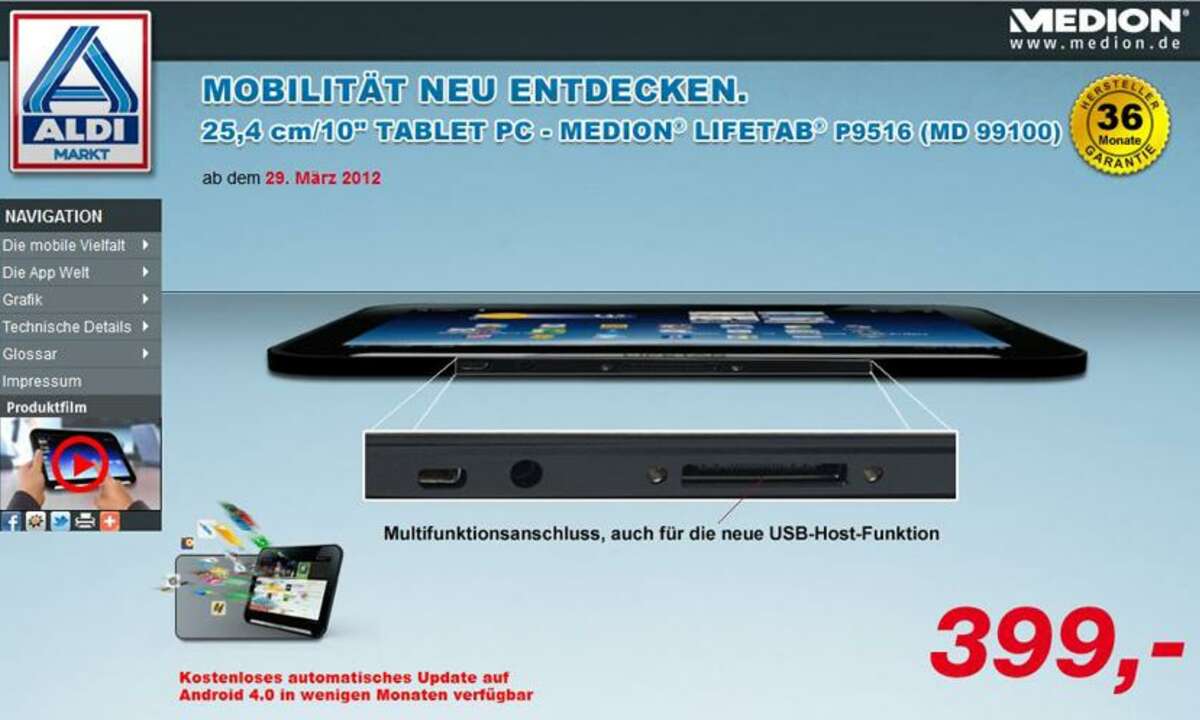 Medion Lifetab P 9516, Aldi Nord