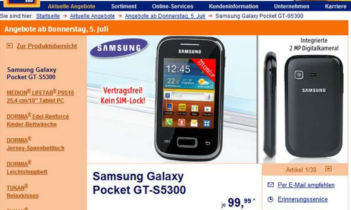 Aldi-Aktion: Samsung Galaxy Pocket für 99,99 Euro
