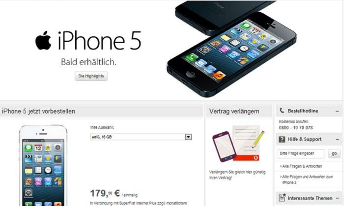 Vodafone startet Vorverkauf des Apple iPhone 5