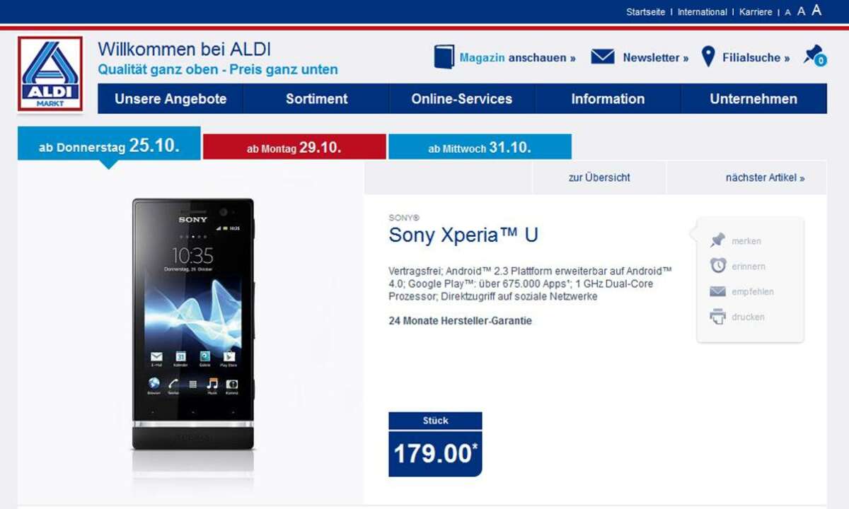 Aldi-Angebot: Sony Xperia U