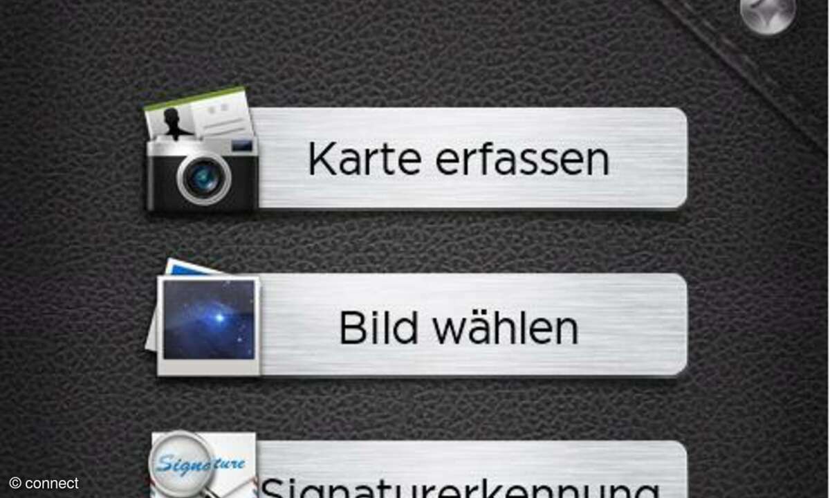 Der Startbildschirm von CamCard ist übersichtlich gestaltet