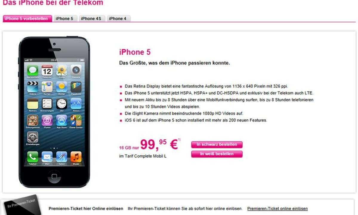 Apple iPhone 5: Mobilfunktarif bei der Telekom
