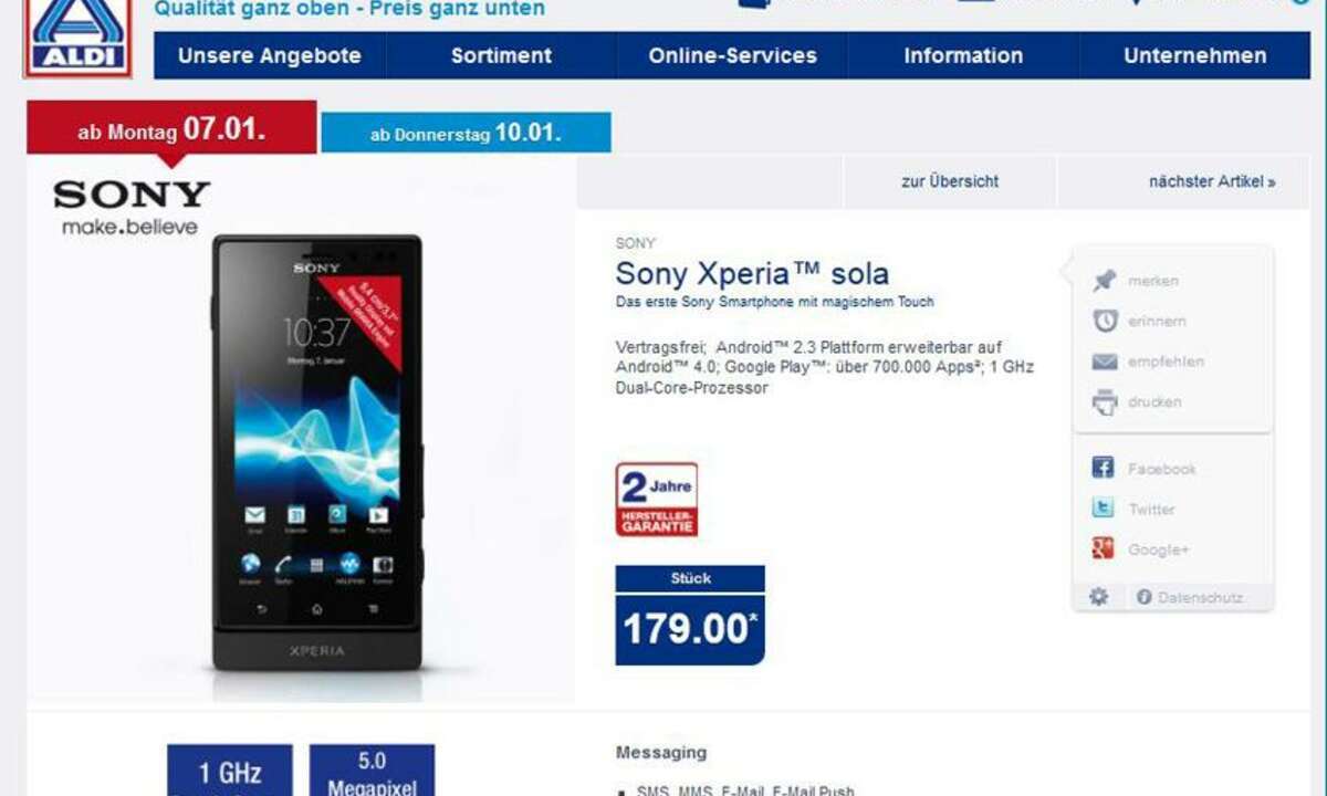 Aldi Nord, Sony Xperia Sola