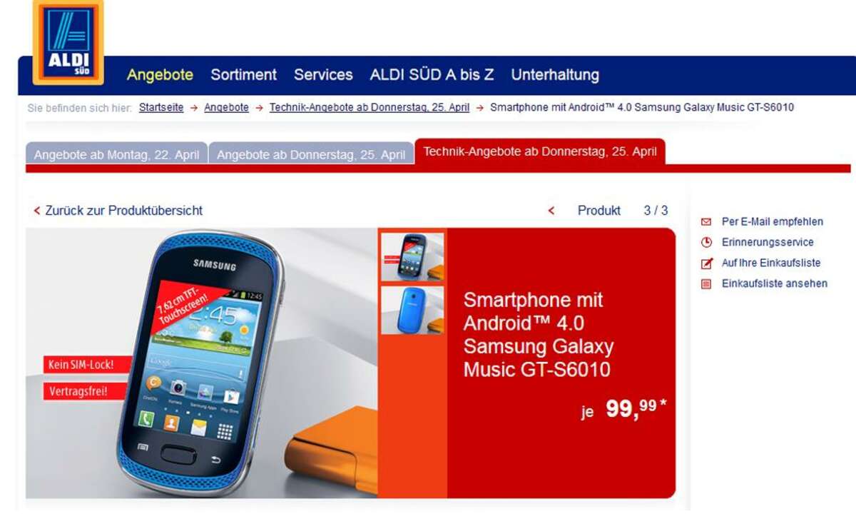 Aldi Aktion,Samsung Galaxy Music