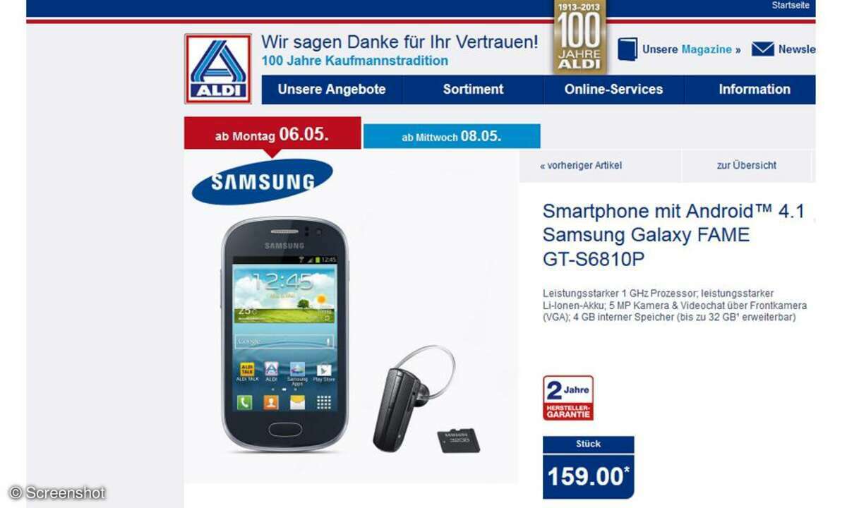 Aldi-Aktion: Samsung Galaxy Fame für 159 Euro