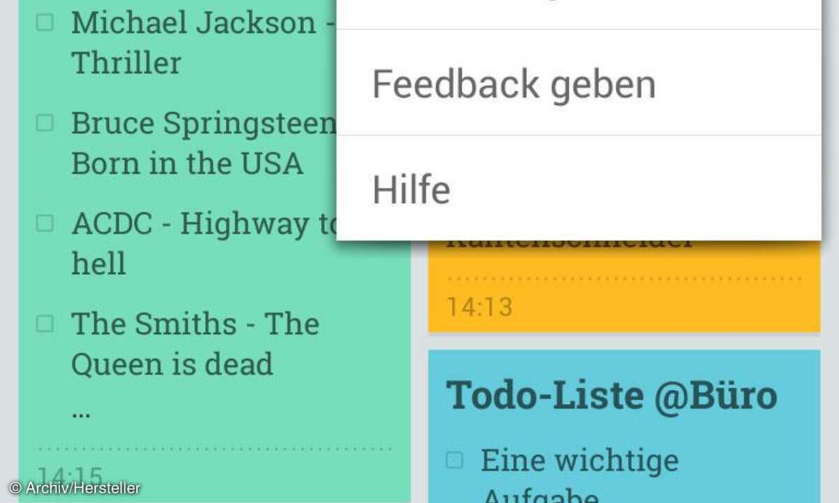 Google Keep Optionen