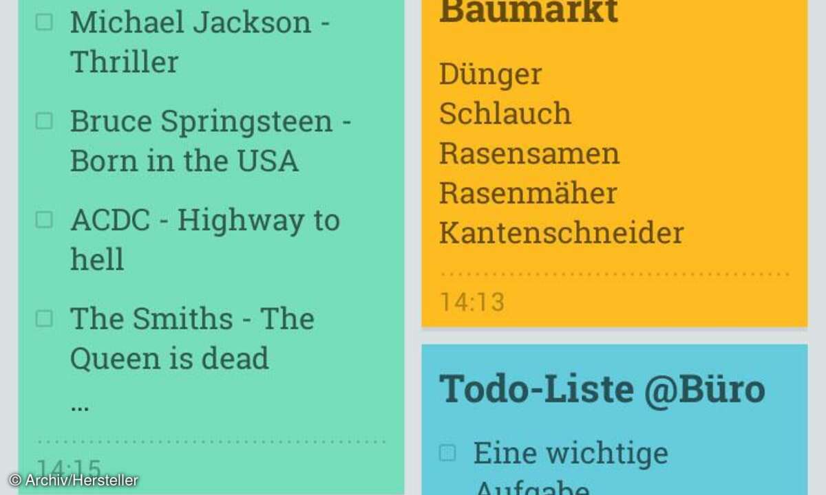 Google Keep Farbnotizen zweispaltig