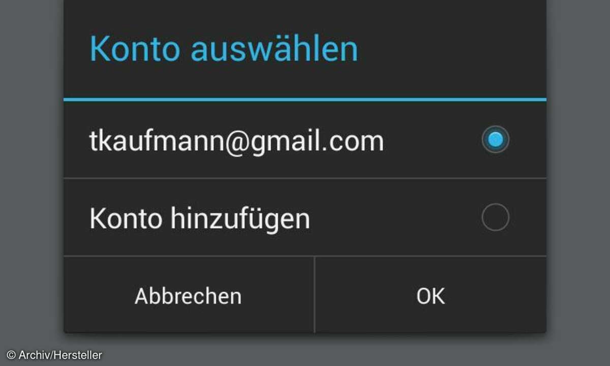 Google Keep Konto auswählen