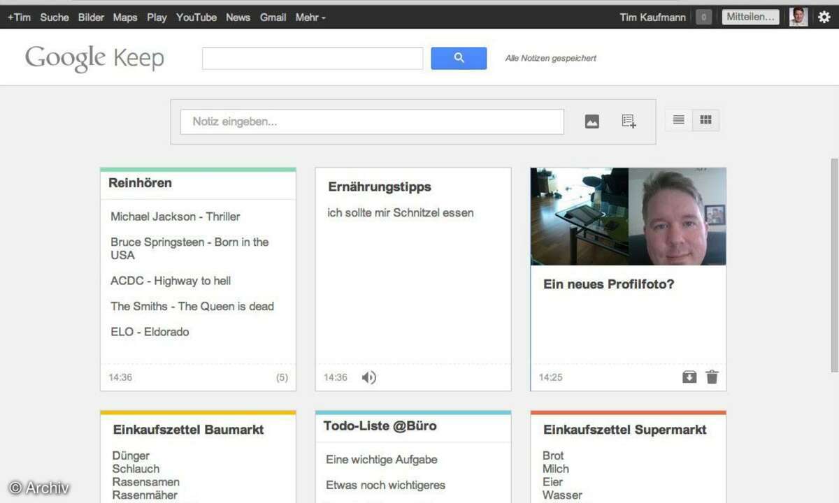 Google Keep gekachelte Notizen