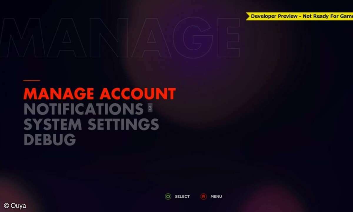 Ouya Einstellungsmenü Android-Standard