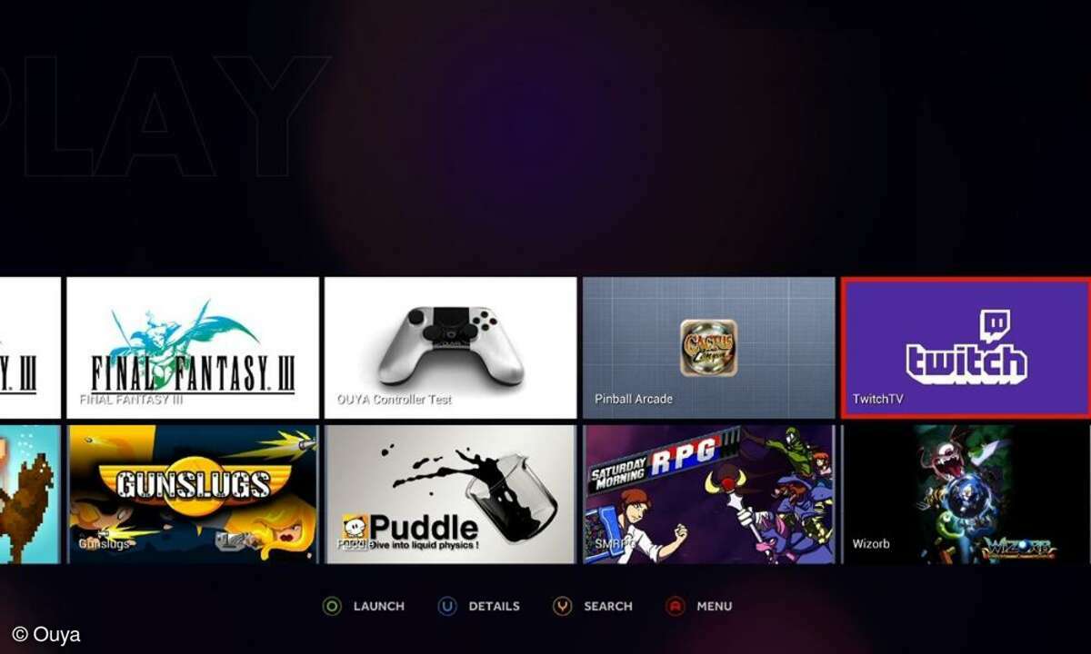 Übersichtliche Anordnung der Spiele bei Ouya