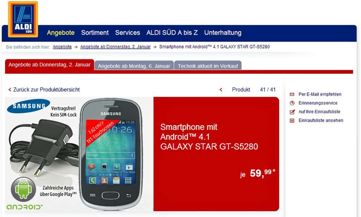 Samsung Galaxy Star,Aldi Süd