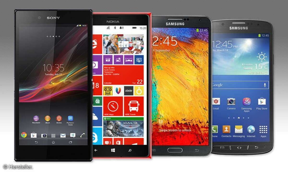 Sony Xperia Ultra Z, Nokia Lumia 1520, Samsung Galaxy Note 3, Samsung Galaxy S4 Active