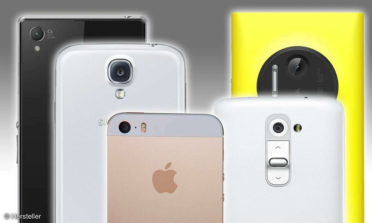Foto-FinishSmartphone-Kameras Apple, iPhone 5s, LG G2, Nokia Lumia 1020, Samsung Galaxy S4, Sony Xperia Z1, Test