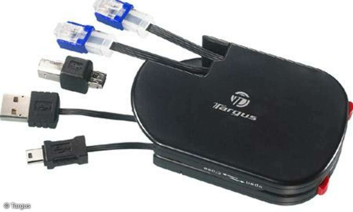 Mini-Kabeltrommel mit Netzwerk- und USB-Kabel