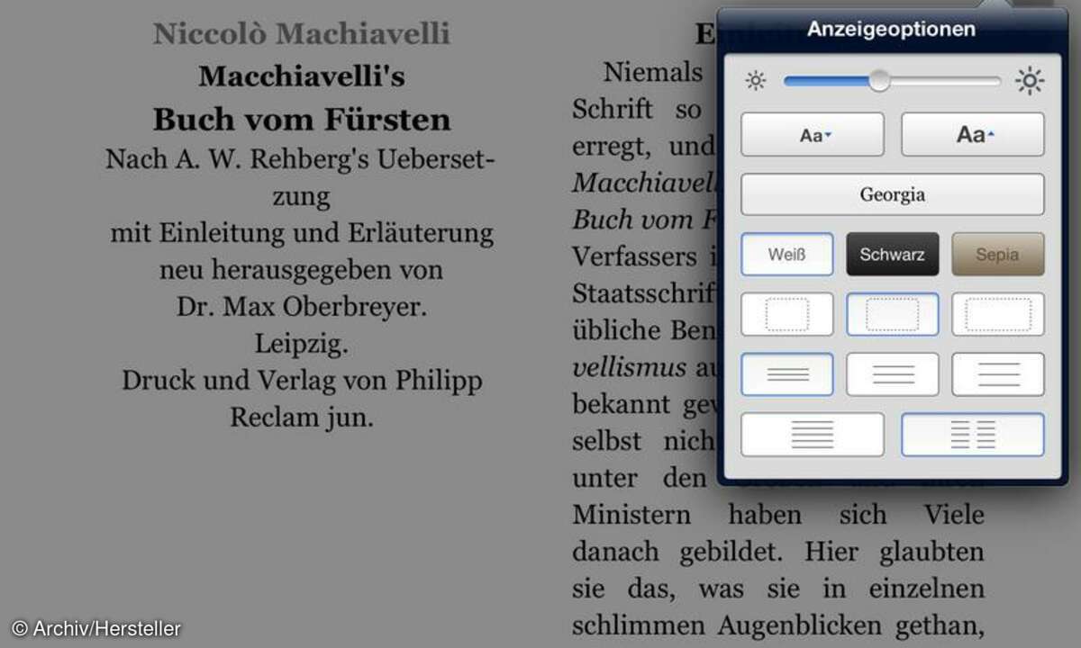 Anzeigeoptionen Kindle-App