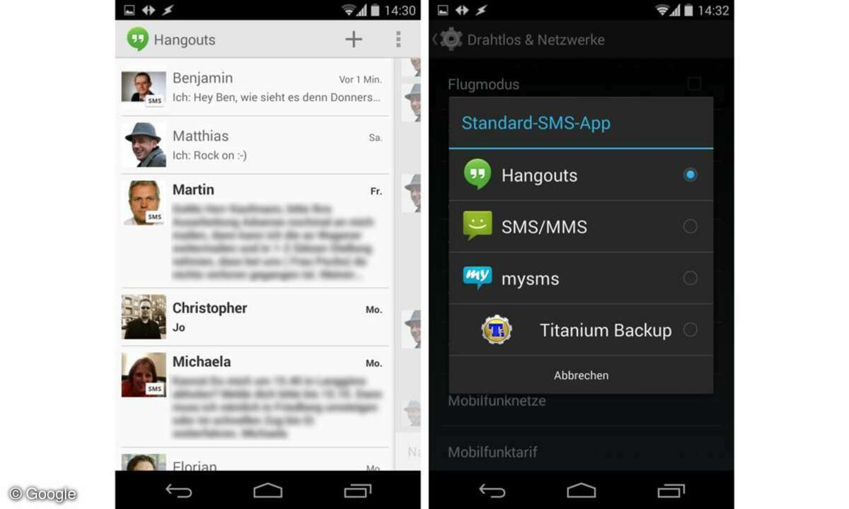 KitKat, Hangouts, SMS