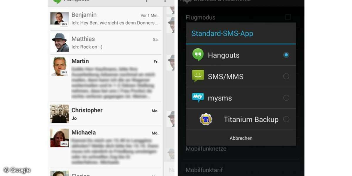 KitKat, Hangouts, SMS