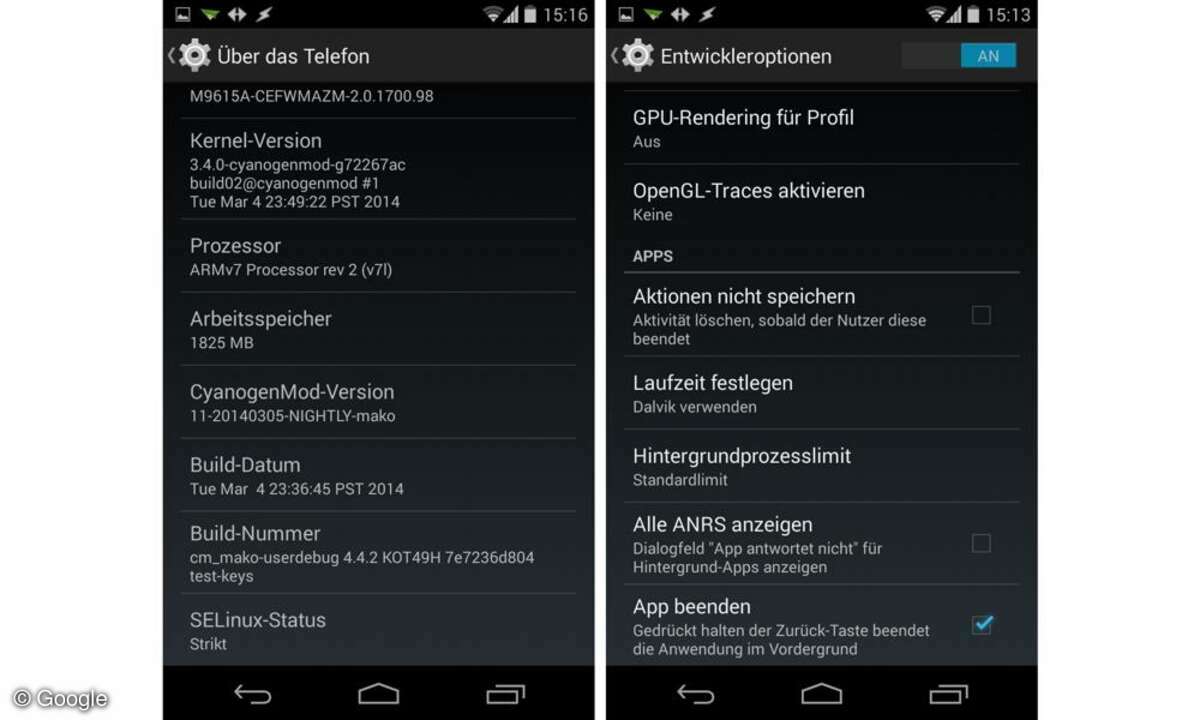 Android, KitKat, App beenden