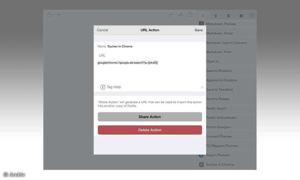 Drafts NotizApp für iOS connect